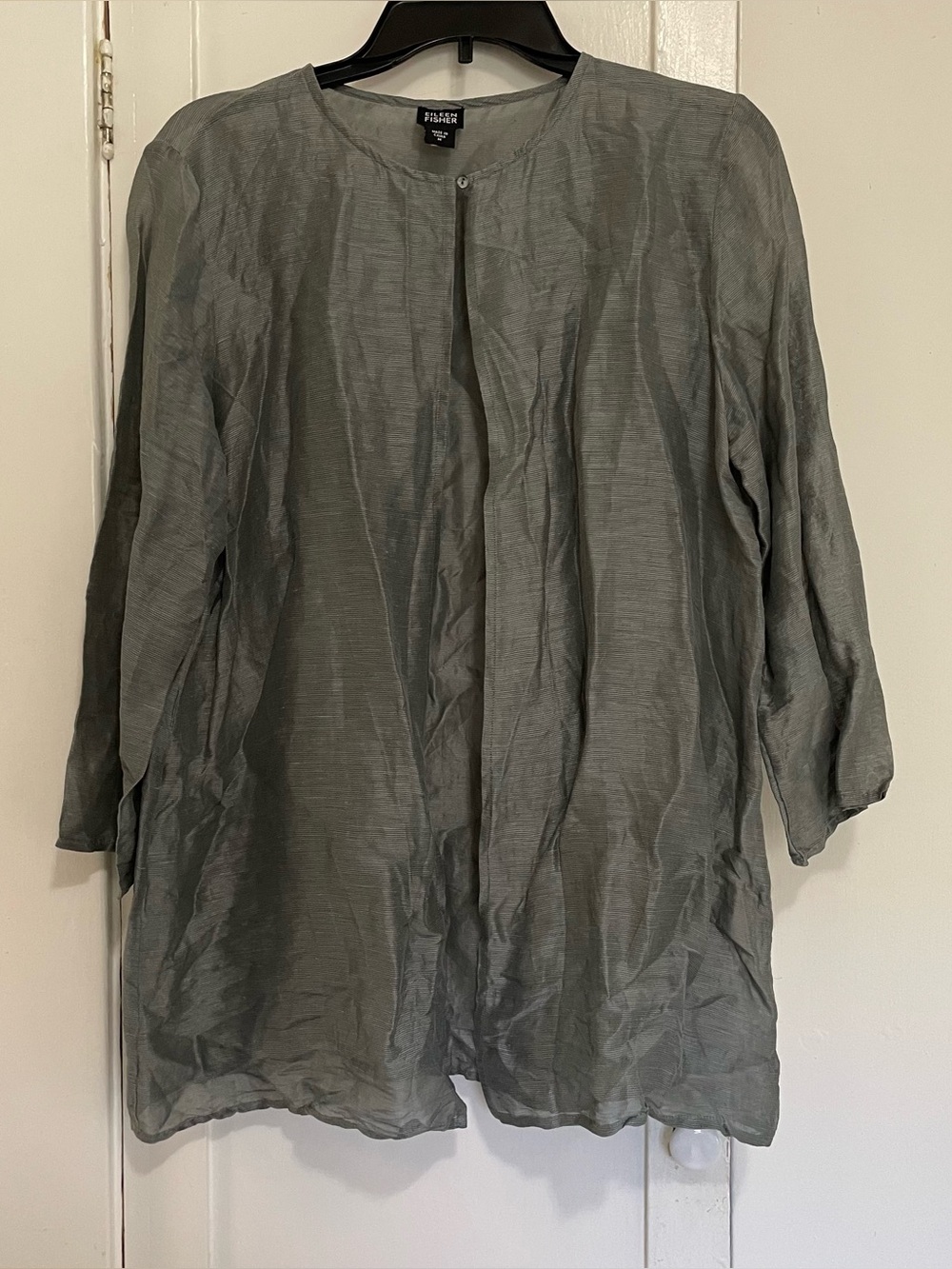 Eileen Fisher gray Lightweight Open Shirt Jacket silk linen medium